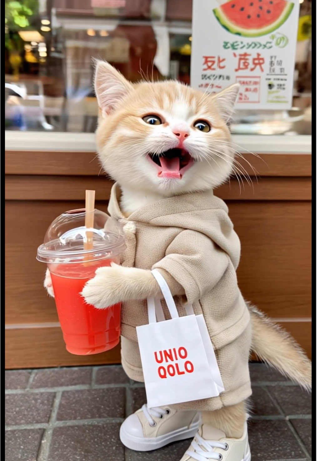 のんびり子猫の休日🍉 #aicat  #KittenCafeTime #UNIQLO #ゆなにttenLovers #猫好きさんと繋がりたい 