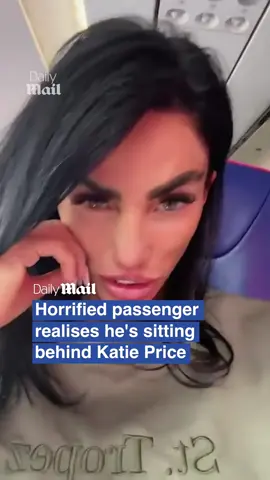 A plane passenger looked HORRIFIED as he realised he was sat behind Katie Price, as she jetted off to Turkey for yet more surgery, alongside boyfriend JJ Slater.  🎥 Facebook / Katie Price  #katieprice #princessandre #turkey #jjslater #plasticsurgery 