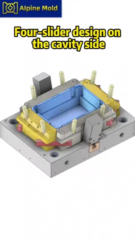 🧩 4-Slider Mold Design on the Cavity Side — Precision at Every Angle! At Alpine Mold, we build precision into every detail. Have a challenging part to mold? Let’s make it happen. #mold #plasticmold #injectionmolding #molddesign #mouldmaking 