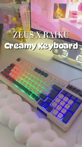 Zeus × Raiku Wired Rainbow LED Ligh Gaming Keyboard 98 Keys Silent Keys With Volume Knob Media Keys gaming keyboard for pc #creamykeyboard #gamingkeyboard #aesthetickeyboard #wfhsetup #desksetupinspo 