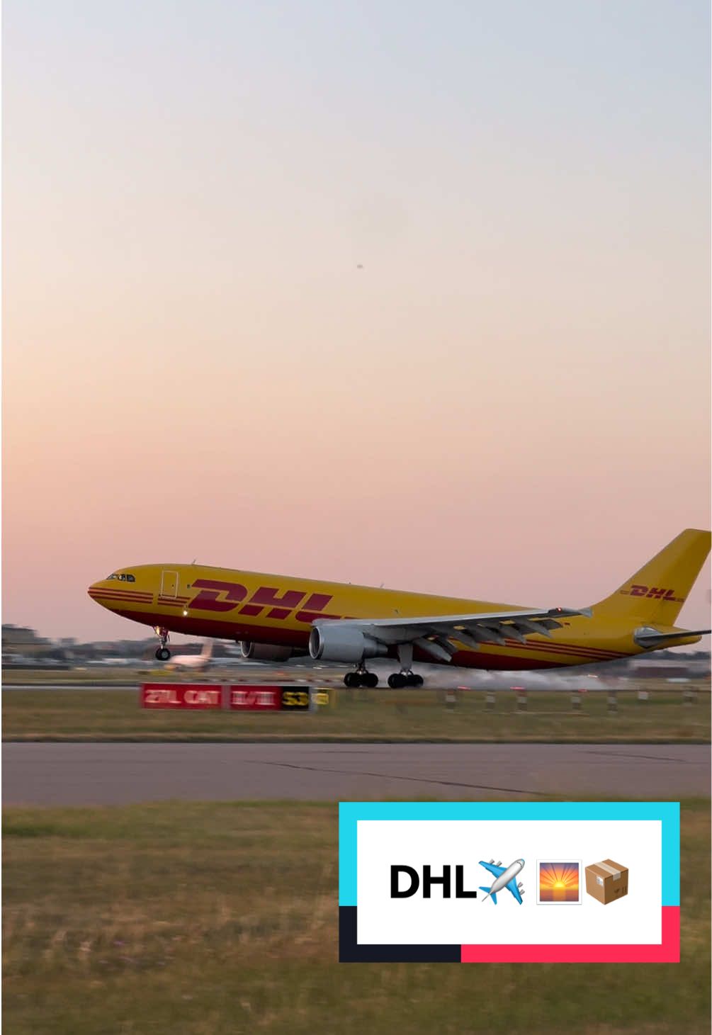 DHL A300 landing at Heathrow Airport during a beautiful sunset ✈️🌇📦 #DHL #a300 #heathrowairport #planespotting #plane 