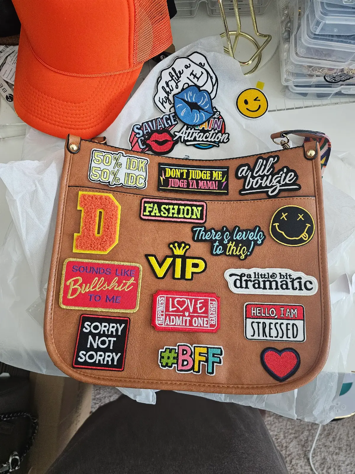 I was playing around with some patches on a bag. #patchwork #custompiece 