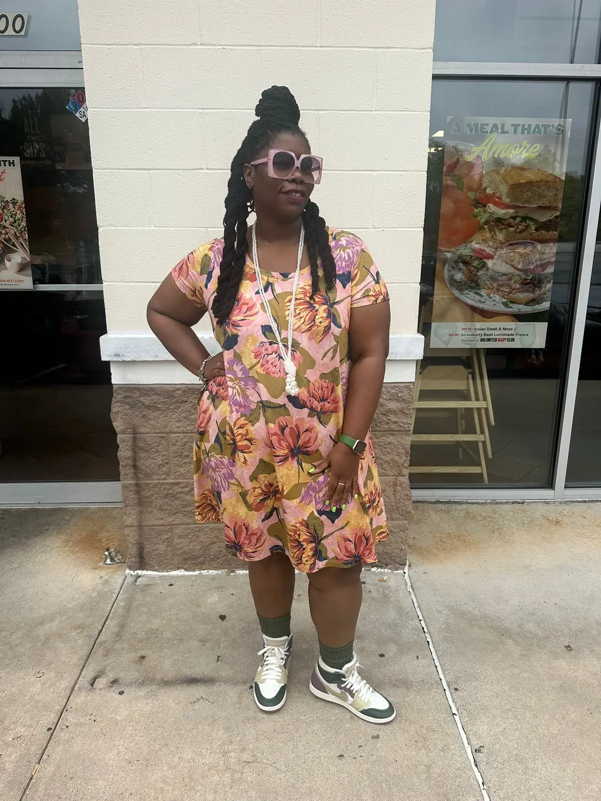 Don’t sleep on Walmart — you can always find the cutest treasures, especially in the clearance section! 👀✨ You just have to dig a little and trust your style! 🛍️ ✨What I'm wearing: * Dress: @Walmart women's Plus Swing Knit Dress - Vintage Floral  * Sneakers:  @Nike  @Jordan Air Jordan 1 High Method of Make -  Galactic Jade/Sail/Sky J Mauve/Desert * Necklace: @walmart Time and Tru Women's Faux Pearl Adjustable Knot Tassel Necklace  #WalmartFinds #ClearanceTreasureHunt #BudgetStyle