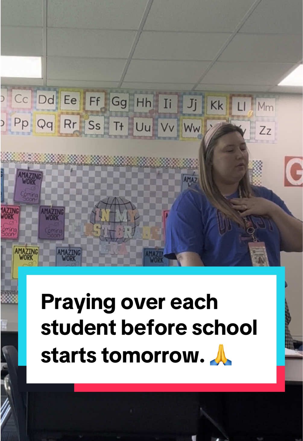 Every year on the day before school starts back, I take an hour to pray over each student’s desk. I pray God brings me the knowledge to guide them each in their walk with him this year. #christianschool #teacherswhopray #prayforyourstudents #teachersoftik #fyp 