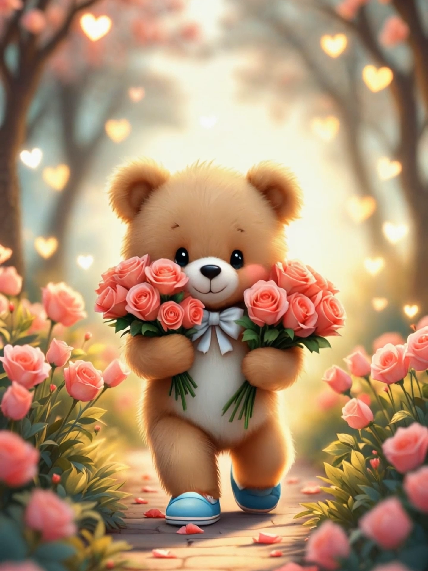 Flower Delivery Service 🐻🌹 #cutebear #flowers🌼🍁🌸 #flowerdelivery #romanticvibes #teddybear #adorable #foryou #cartoon #aivideo #livewallpaper #loveblooms #fyp
