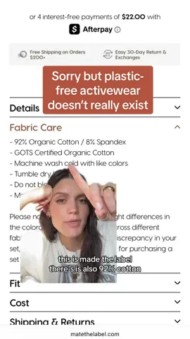 Be weary of plastic-free activewear claims bc there are very few that are 100% plastic free on the market! While we should all strive to reduce how much plastic we wear, we need to pay attention to the words brands use so we aren’t misled.  #plasticfree #plasticfreeliving #activewear #sustainablefashion 