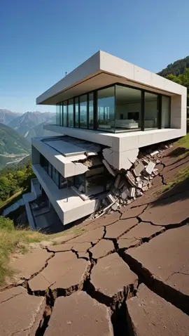 The owner captured the moment his luxurious house was destroyed after an earthquake, as the ground beneath it shifted and began to slide away #crash #wow #earthquake #ai #news #      