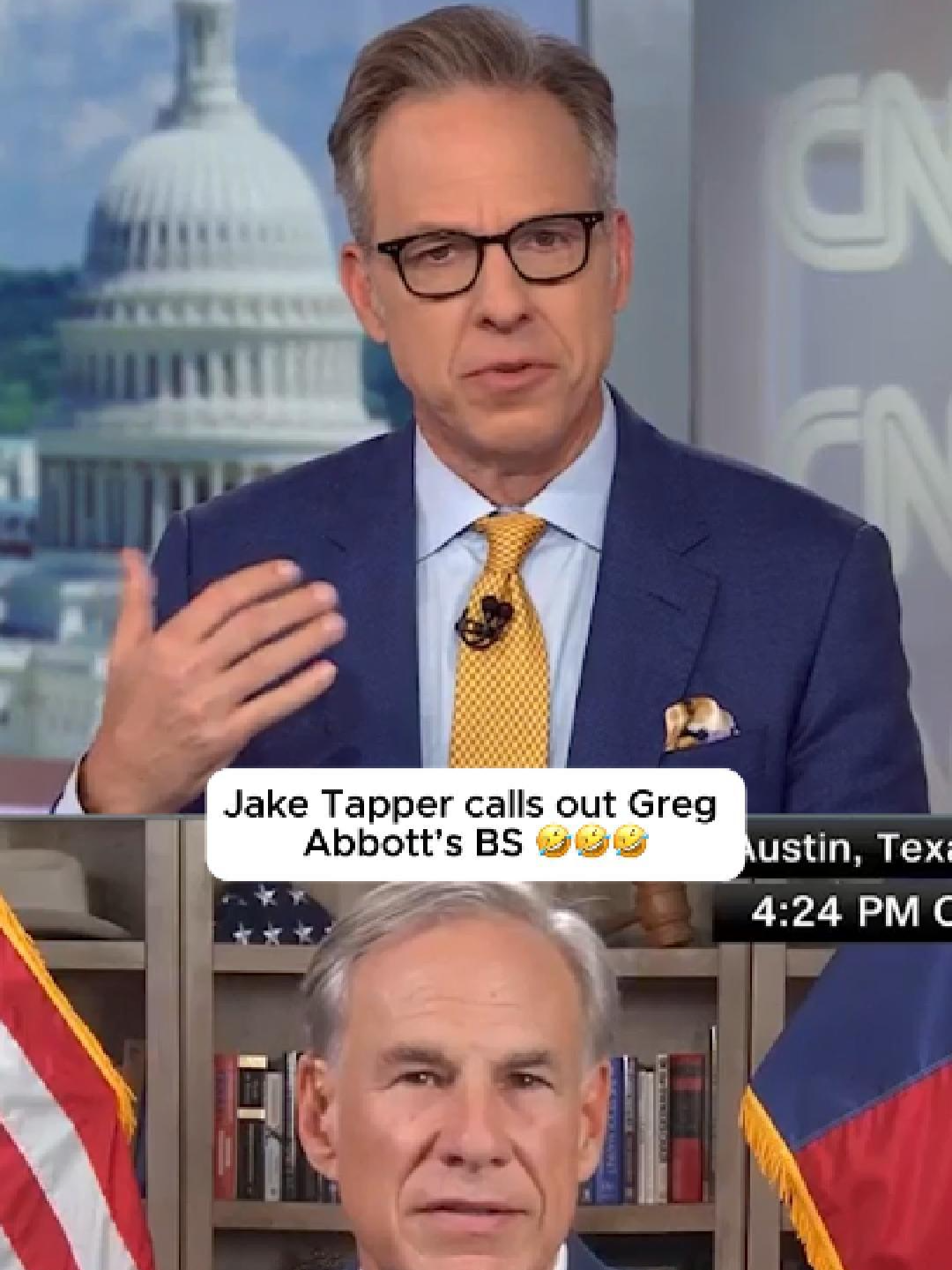 Jake Tapper just dismantled Greg Abbott’s talking points in 12 seconds 😭 #jaketapper #gregabbott #fyp #redistricting #gerrymandering #texas