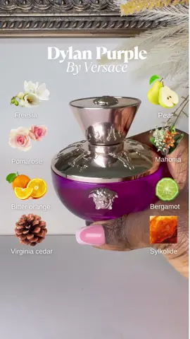 Versace Pour Femme Dylan Purple, a bright, elegant floral fruity scent that’s modern yet effortlessly feminine. Top: Pear, Bergamot, Bitter Orange Middle: Freesia, Pomarose, Mahonial Base: Ambroxan, Iso E Super, Virginia Cedar, Sylkolide, Belambra Tree Juicy pear and zesty citrus open the fragrance with an uplifting sparkle, followed by a soft bouquet of airy florals and fruity rose nuances.  The base is clean, musky, and subtly woody, giving it a refined, long-lasting trail. Perfect for daytime elegance or a polished evening look. #VersaceDylanPurple #VersacePerfume #FloralFruity #EverydayFragrance #FreshAndElegant      
