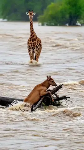 Elk Calf Rescued From Raging Flood By a Brave Giraffe! #animals #wildlife #rescue 