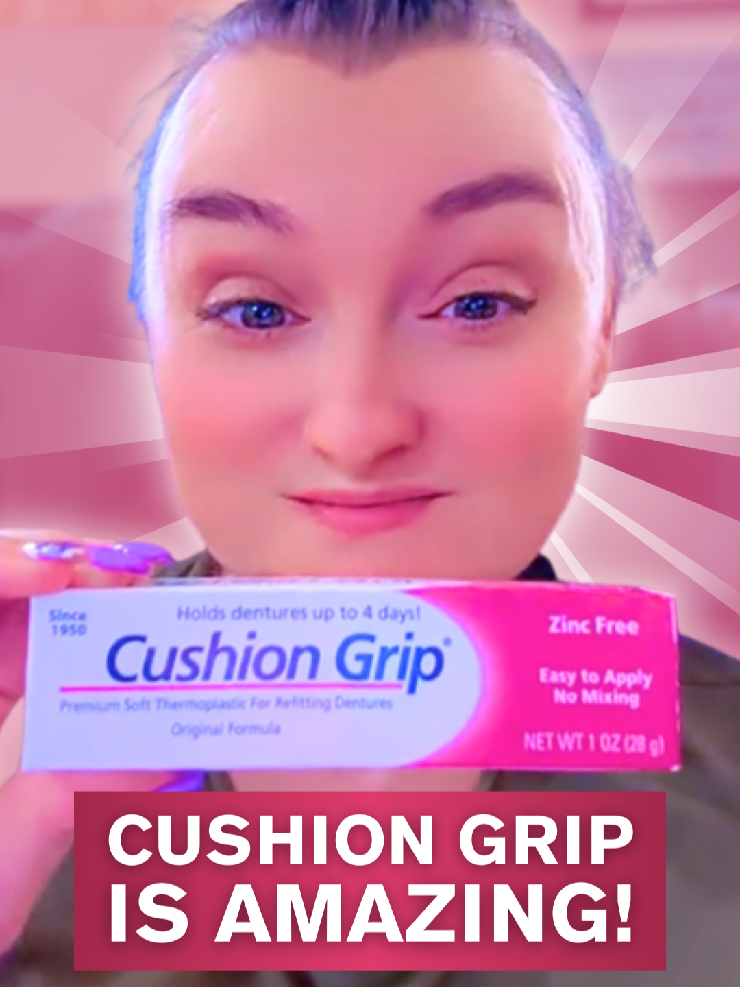😊CUSHION GRIP IS AWESOME😊 | Our good friend @faithwithdentures vouches for Cushion Grip for her denture needs! Elevate your denture journey today with our premium thermoplastic adhesive! Consider a multipack, or even a monthly subscription on our website to save! | #falseteeth #cushiongrip #dentures #noteeth #teeth