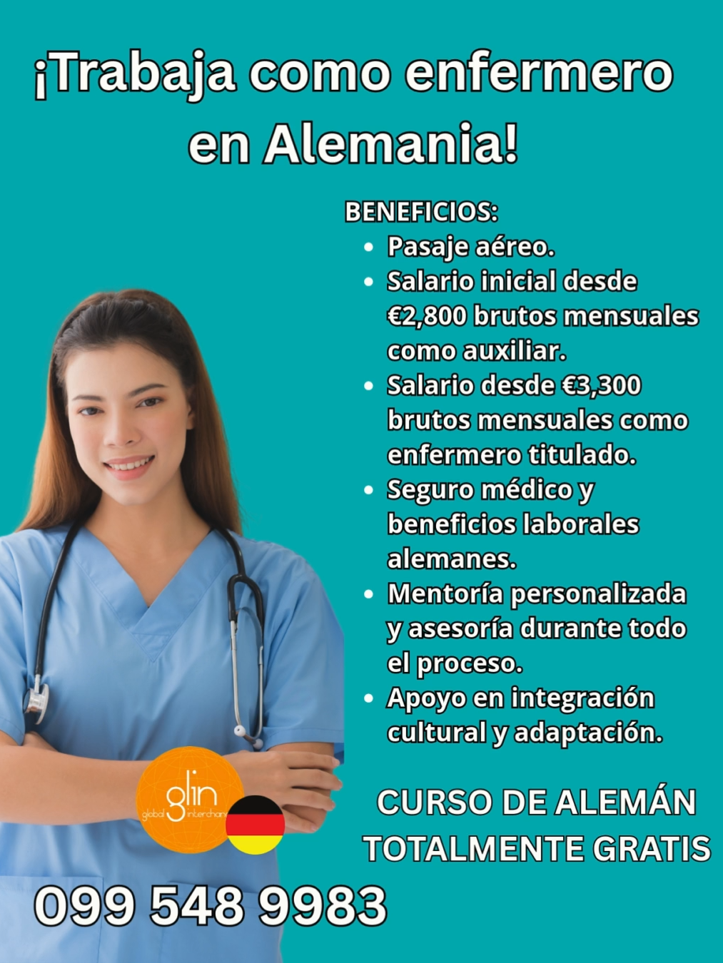 ⚕️ Enfermero/a, tu talento merece más. Si estás dispuesto a esforzarte y aprender alemán, el 15 de septiembre comienzas GRATIS nuestro curso. ✈️ Muchos enfermeros hoy no tienen trabajo estable, pero tú puedes cambiar tu historia con un trabajo digno en Alemania CONTÁCTANOS PARA MAS INFORMACIÓN E INSCRÍBETE CON ANTELACIÓN📲 099 548 9983 #EnfermerosEnAlemania #TrabajoEnfermeros #EnfermerosLatam #EnfermeriaInternacional #TrabajoEnfermeria #EnfermerosAlExtranjero #CursoAlemánGratis #OportunidadParaEnfermeros #TrabajoEnAlemania #EnfermerosSinFronteras #EnfermerosPorElMundo #EnfermeriaEnEuropa #TrabajoSeguroEnfermeros #EnfermerosLatinoamericanos #EnfermerosQueViajan #EnfermerosGlobales #EnfermeriaConProposito #EmpleoEnfermeria #TrabajoSoñado #FuturoEnAlemania #OportunidadUnica #TrabajoEnEuropa #LatinosEnAlemania #CambioDeVida #TrabajaEnElExterior