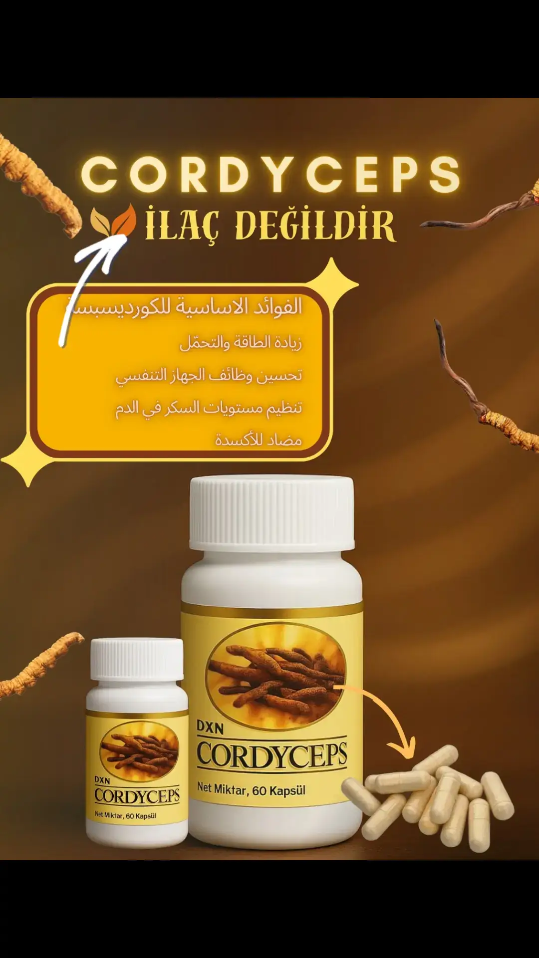 فوائد الكورديسبس: زيادة الطاقة والتحمل. دعم صحة الرئة والتنفس. تقوية المناعة. تحسين الأداء الرياضي. المساعدة في مقاومة التعب والإرهاق. هاشتاغات: #كورديسبس #طاقة_طبيعية #صحة_ونشاط #تنفس_صحي #مناعة_قوية #اعشاب_طبيعية #صحة_طبيعية #مكملات_غذائية