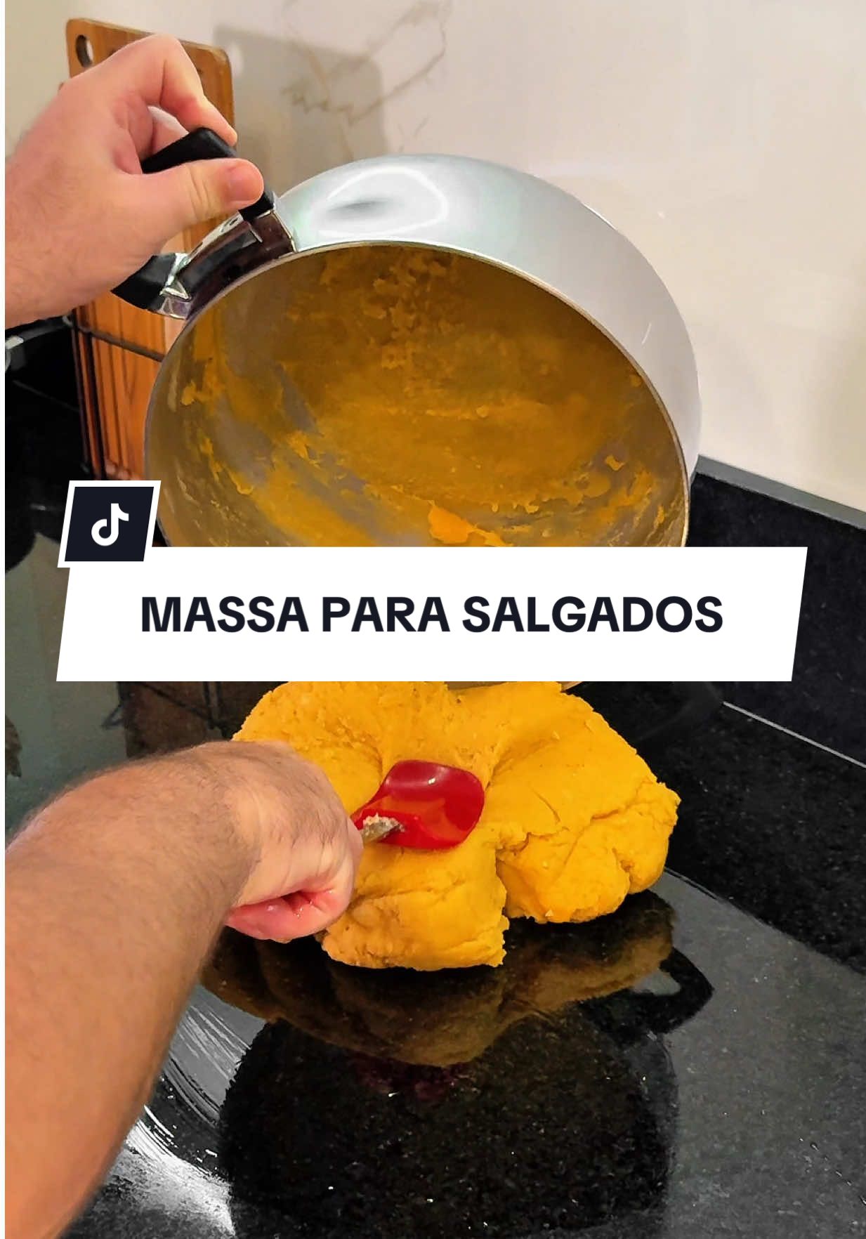 Sabe aquela receita caseira deliciosa? Com essa massa você consegue fazer os melhores salgados fritos , inclusive a famosa coxinha!  Ingredientes 	•	450 ml de leite 	•	450 ml de água 	•	1 caldo pronto de galinha (tablete ou sachê) 	•	1 colher (sopa) rasa de sal 	•	1 colher (sopa) rasa de páprica (doce ou defumada) 	•	3 colheres (sopa) de manteiga ou margarina 	•	500 g de farinha de trigo sem fermento Dica: Quando você coloca a farinha de trigo, pode parecer que deu tudo errado! Mas é preciso ter paciência e ir apertando e amassando a massa, cozinhando em fogo baixinho. Quando ela começar a soltar do fundo da panela, espere amornar e transfira para uma bancada. Sove bem até ficar lisinha. #coxinha #massa #salgados #receita #foryou 