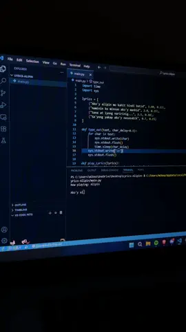 CMD Lyrics Using Python - Alipin #python #bsit #programming #fyp #alipin 