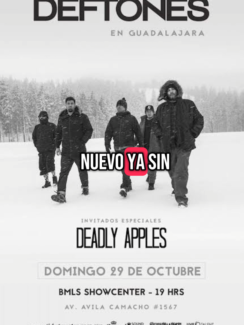 Flyer de Deftones en el BMLS Showcenter en Guadalajara el 29 de octubre del 2017. #Deftones #Conciertos #Guadalajara #Shows #Music 