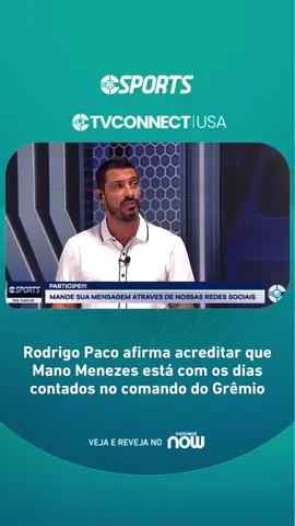 Clima pesado no Tricolor! 😬⚽ Após a derrota do Grêmio para o lanterna Sport no Brasileirão, Rodrigo Paco afirmou acreditar que Mano Menezes está com os dias contados no comando da equipe.