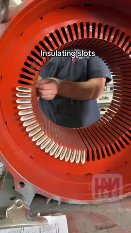 Insulating slots before new coils are dropped in #slots #electricmotor #repair #copper #mechaniclife  
