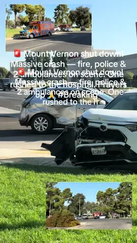 A serious two-car collision on Mount Vernon Avenue today brought out a full emergency response — firetruck, motorcycle cop, police units, and two ambulances. One person was taken to the hospital on a stretcher as first responders worked quickly to secure the scene. Prayers for everyone involved. BreakingNews #MountVernon #CarAccident #EmergencyResponse #Police #Firefighters       