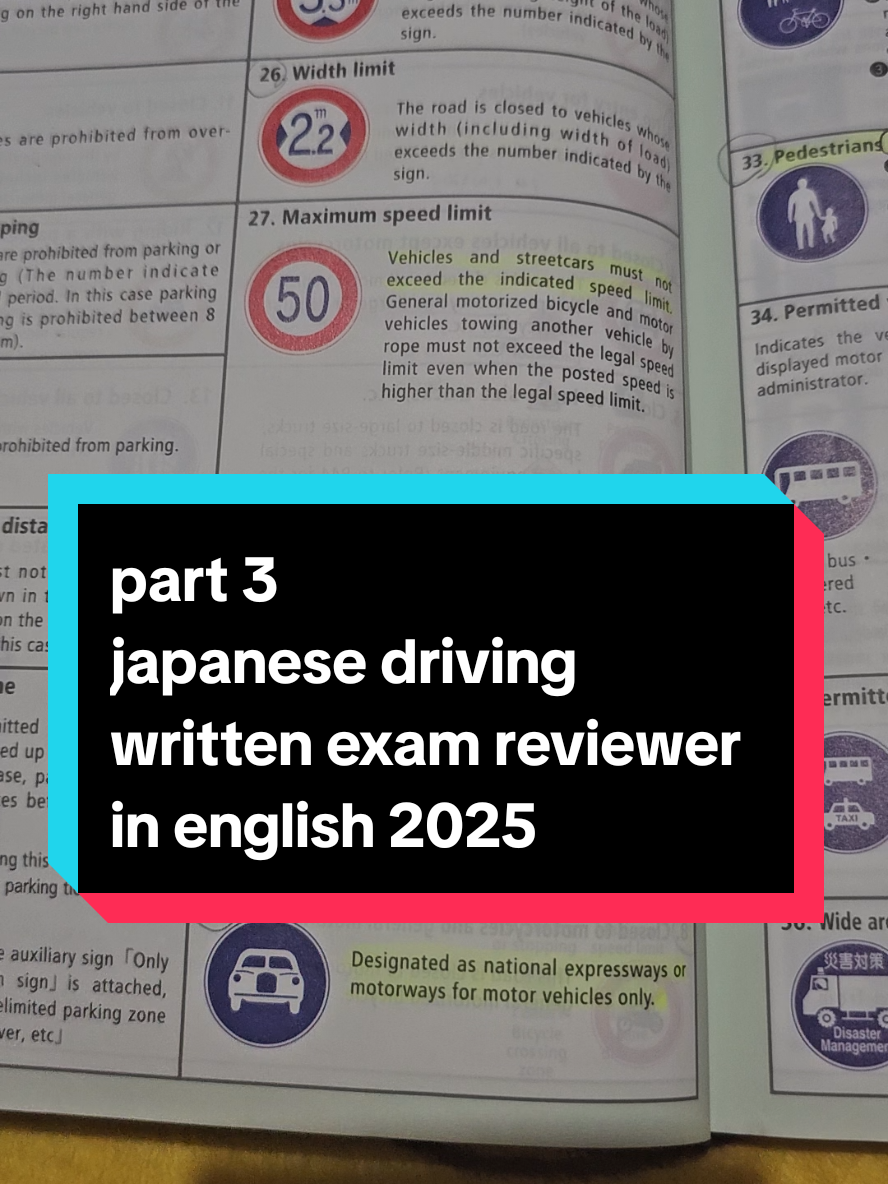 2025 japanese driving written exam in english reviewer  *personal highlighted sentence almost all appear in english written exam. 