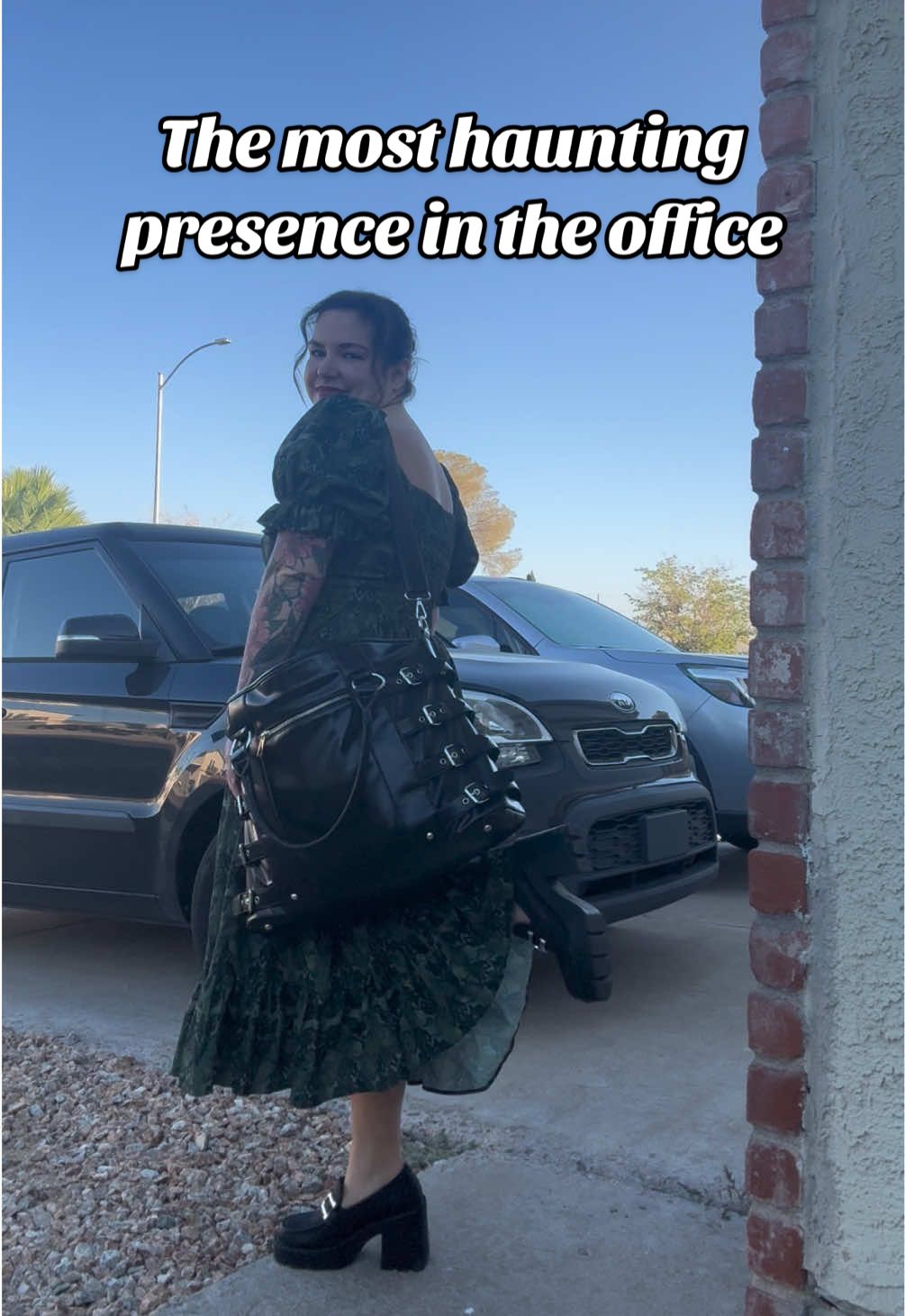 Office goth outfit of the day 🖤 Did I pretend I was haunting the building whenever I walked down a hallway? Absolutely.  Dress is from @La Femme en Noir 🖤 #gothgirl #corporategoth #softgoth #officegoth #gothfashion 