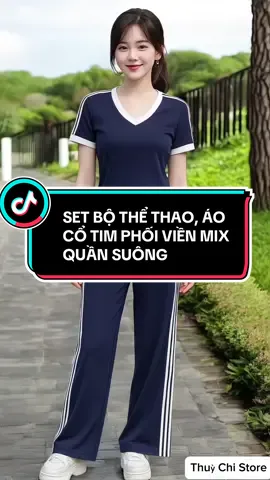 SET BỘ THỂ THAO, ÁO CỔ TIM PHỐI VIỀN MIX QUẦN SUÔNG. #bothethaonu #thoitrangnu #xuhuong #viral #thinhhanh 