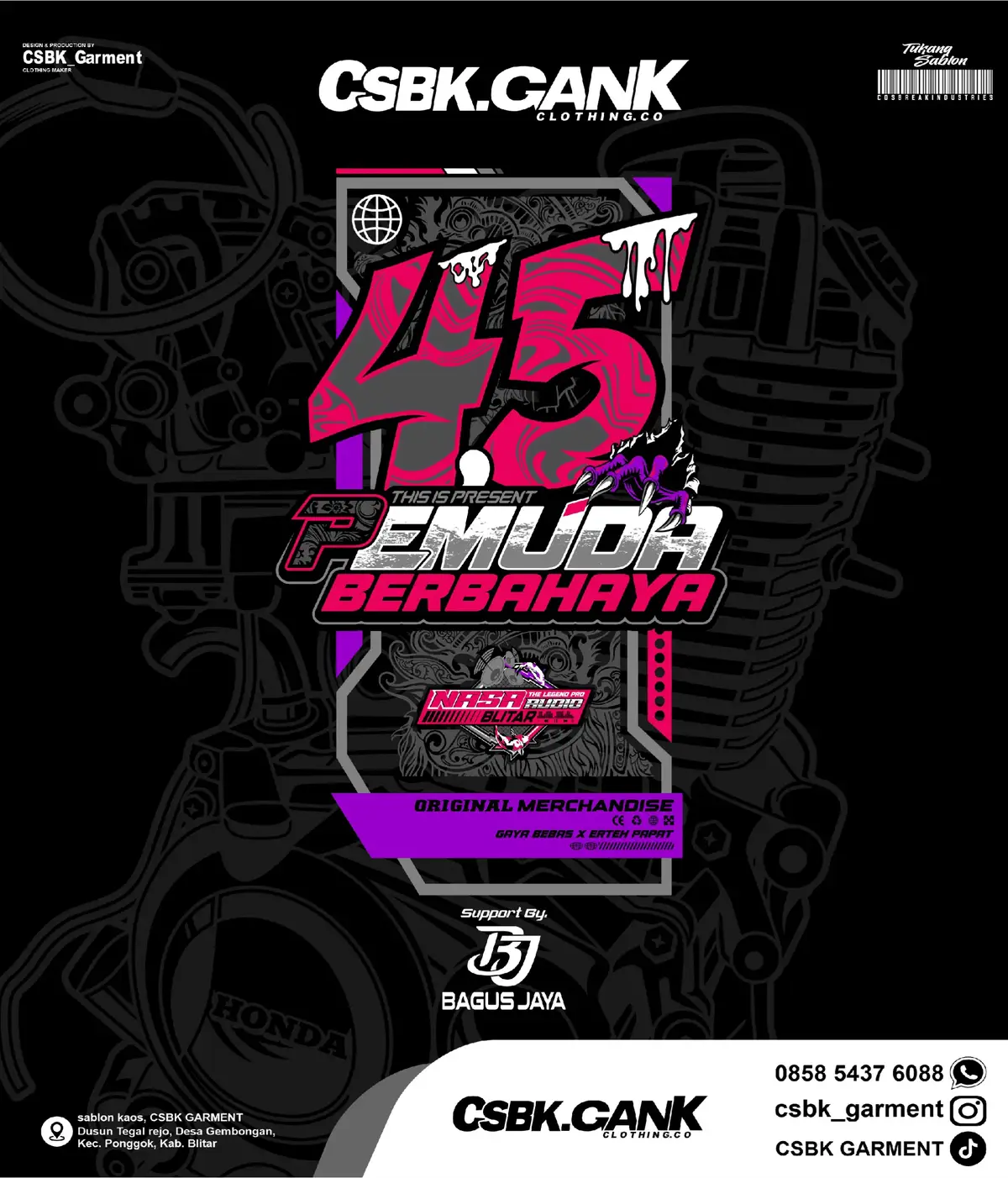 Yang mau bikin kaos keren seperti ini, langsung aja!. Gass konsultasikan desain keren kalian di CSBK Garment official😎.  ___ Spesifikasi : 👉Sablon Plastisol Fluorescent 👉Bahan Kaos Cotton combed 30s, 24s, 20s 👉Jahitan Rantai Dijamin Rapi & Kuat 👉Finishing Heatpress 👉Free Desain 👉Free Stiker 👉Free Ongkir ___ Info Pemesanan WA. 0858 5437 6088 .  ___ #sablonmanual #sablonblitar #sablonkediri #sablontulungagung #konveksi 