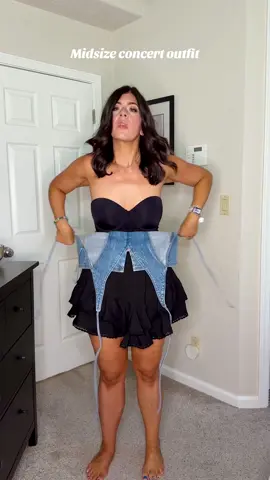 Concert outfit #grwm Which skort would you wear?  Loving black and denim combo, or anything with denim combo lately - stills feel country - ish, but also like me. Plus the skort is comfy! . . #concertoutfit #millennialmom #midsizeoutfits Concert outfit, boho outfit, size 8 outfit, size 10 outfit, midsize outfit, August outfit, what I wore, summer to fall outfit, sheer layer, comfy outfit, easy outfit, millennial style, country concert outfit, tall fashion, size large, size 12 style, western boho