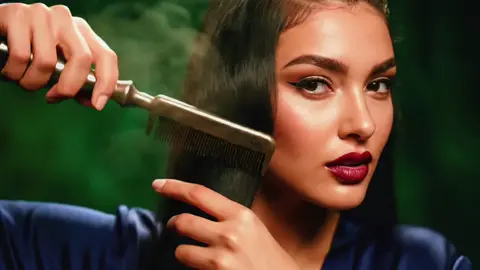 Magic Keratin Press ✨💇🏽‍♀️ #hairstraightener #hairtok  #hairasmr #redlipstick #foryoupage 