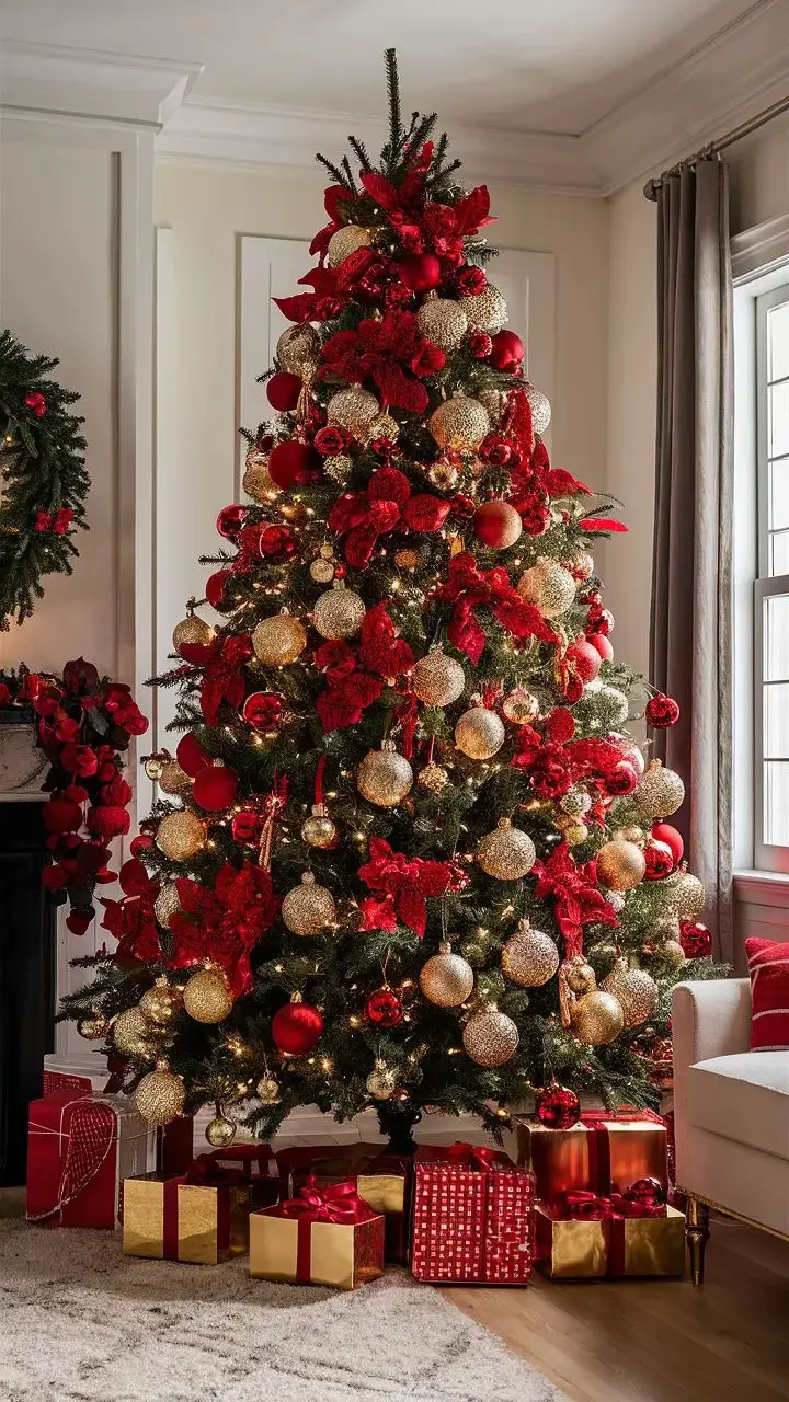 PART 3 Christmas tree inspo red theme #christmas #christmastiktok #christmastreeinspo 
