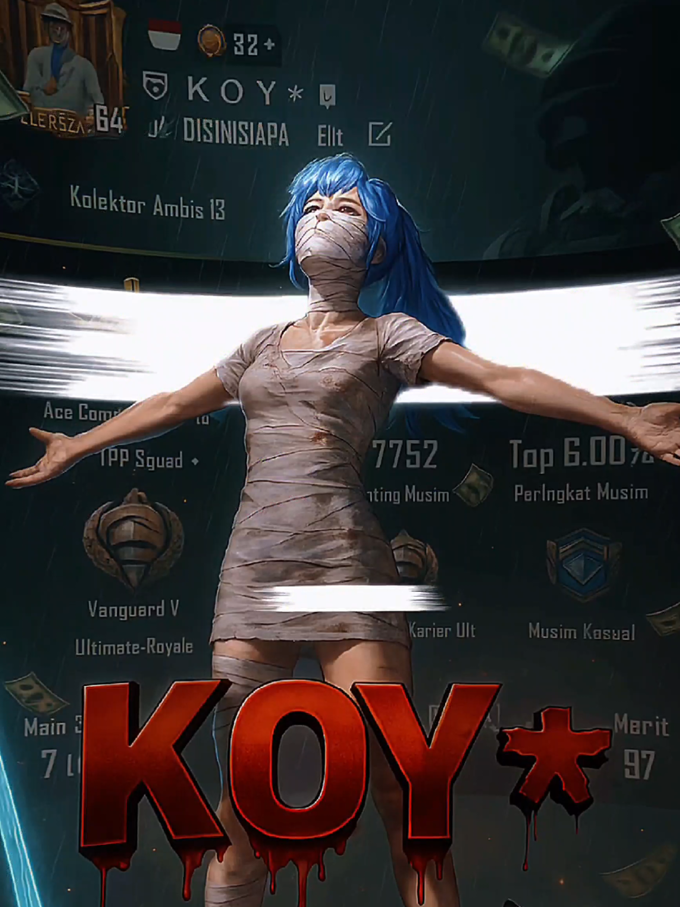 PUBG Trend+ChatGPT 1. Open Crown V ChatGPTPP 2. Upload your photo 3. Paste this prompt: cinematic digital poster For a PUBG player. In the background, clearly display the uploaded profile screenshot without binding or blurring any part. The image should remain sharp and readable, showing every detail clear as appears in the profile (such as photo icons, name, background texture, numbers, tags, buttons) and must be fully visible and understandable to the viewer. In the foreground, place the uploaded character image victories standing in a proud, slight left face victories pose-with both arms stretched outward (T-pose). The upward, facing the sky with heroic and thankful experience. Include a glowing blue sword that matching height with waist by his side and his pet standing nearby. Add dramatic rain, flying pearls, cinematic glow, and soft shadows to enhance the character and profile #pubgmobileindonesia #trendchatgpt #pubgpage 