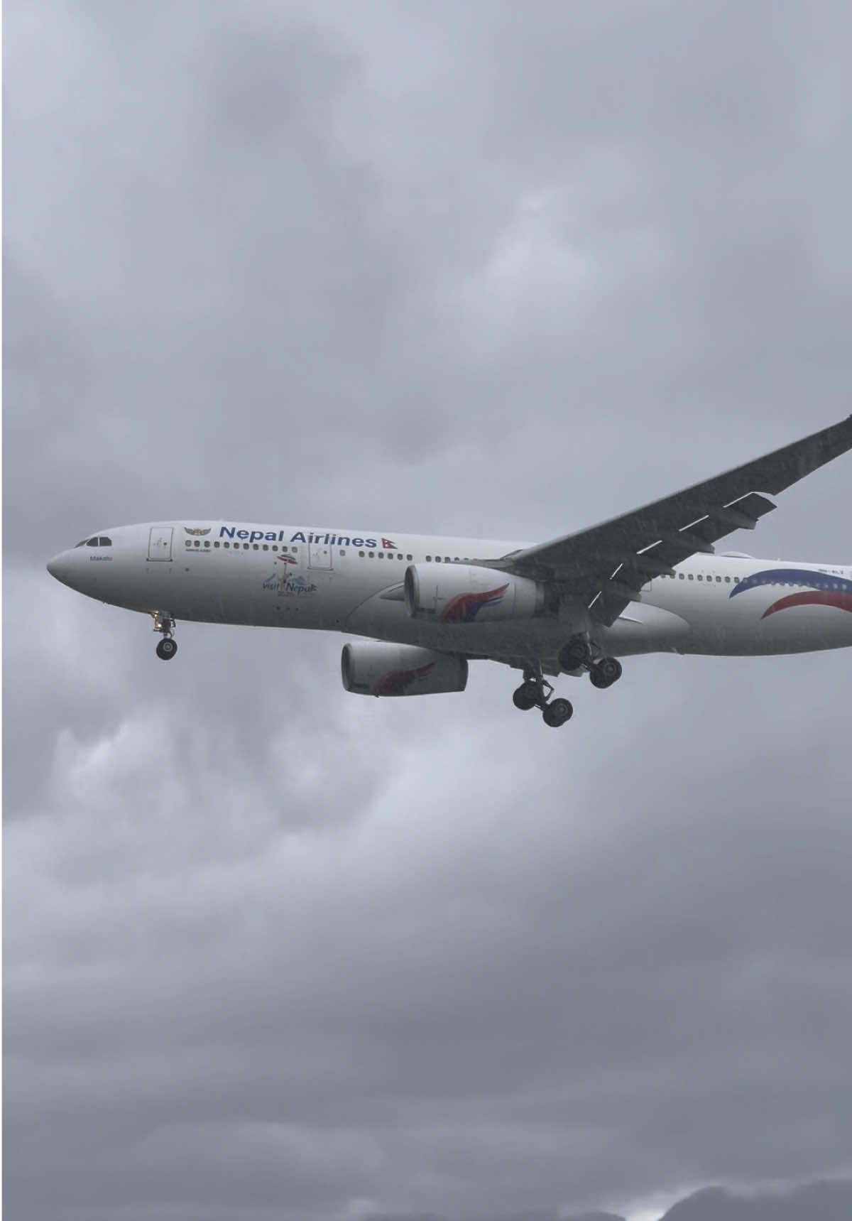 Nepal Airlines A330 lands amidst heavy rain. #planespotting #kathmandu