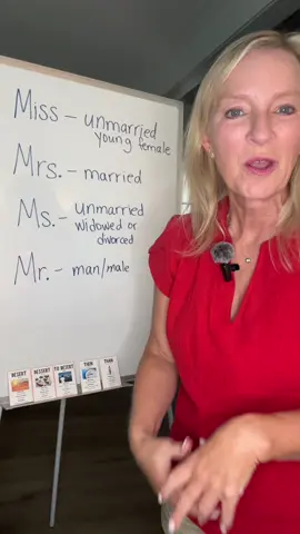 ❓What’s the difference between Miss, Mrs., Ms., and Mr.?🤷🏼‍♀️⚠️This is so IMPORTANT! When addressing someone, you do not want to mix these up. *️⃣ To speak English confidently and fluently, you need to learn English vocabulary. ▶️Click SUBSCRIPTION tab for more easy lessons. ✅ CHECK out my link in bio for practice cards (you can see them on this video on my dry erase board. 🛍️My TikTok Shop has English books that can help you speak English confidently. #LearnEnglish #whatsthedifference #englishvocabulary #speakenglishconfidently #aprenderingles 