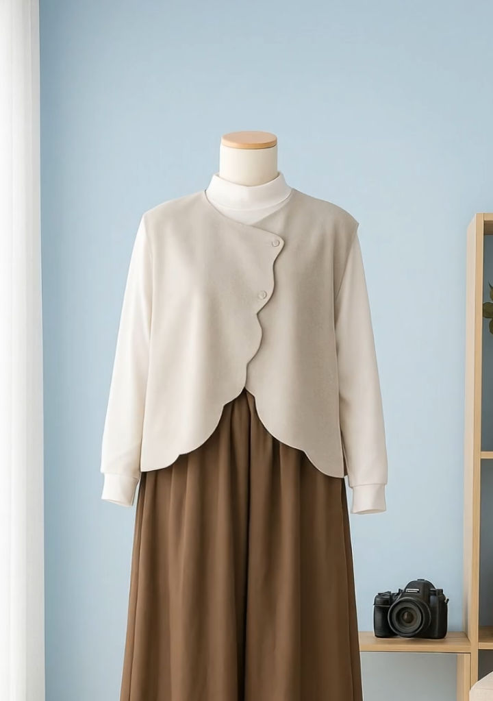 Inspirasi #OOTD modest fashion yang anggun 🌿 Vest asymmetrical + inner manset putih + rok panjang cokelat—padu padan modern untuk gaya elegan dan nyaman. Cocok untuk ke kampus, kerja, maupun hangout santai. Tekstur lembut dan detail halus di setiap lapisan bikin outfit ini terlihat lebih premium. Tag temanmu yang lagi cari ide outfit stylish dan simpel! #modestwear #hijabstyle #minimalistfashion #ootdhijab   