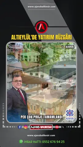 📍 ALTIEYLÜL'DE YATIRIM RÜZGÂRI 👉 Balıkesir’in Altıeylül Belediyesi, ilçede birçok projeyi tamamlayarak açılışa hazır hale getirdi.  BAŞLAYAN PROJELERDE SONA GELİNDİ ➡️ Altıeylül ilçesinde parklardan pazaryerine, spor komplekslerinden sosyal yaşam alanlarına kadar birçok dev proje tamamlanma aşamasına geldi.  ➡️ Altıeylül Belediye Başkanı Hakan Şehirli, gençlerden emeklilere, esnaftan sporseverlere kadar her yaştan vatandaşa hitap eden bu projelerin kısa süre içinde hizmete sunulacağını açıkladı. GENÇLERE VE EMEKLİLERE ÖZEL ➡️ 75. Yıl Parkı'nda genç ve emeklilere özel sosyal yapılar inşa edildi. Plevne Mahallesi'nde kapalı pazar yeri, düğün salonu ve otoparkı içeren modern bir kompleks yapıldı.  ➡️ Sütlüce'de ise kütüphane, kafe ve Gençlik Akademisi gibi alanların bulunduğu bir sosyal yaşam merkezi hizmete hazır hale getirildi. SPOR VE KÜLTÜR KOMPLEKSLERİ ➡️ Gaziosmanpaşa Mahallesi'nde olimpik yüzme havuzu ve spor kompleksi inşaatının da devam ettiğini belirten Başkan Şehirli, bu kompleksin sporculara ve amatör sporseverlere hitap edeceğini söyledi.  ➡️ Şehirli, 