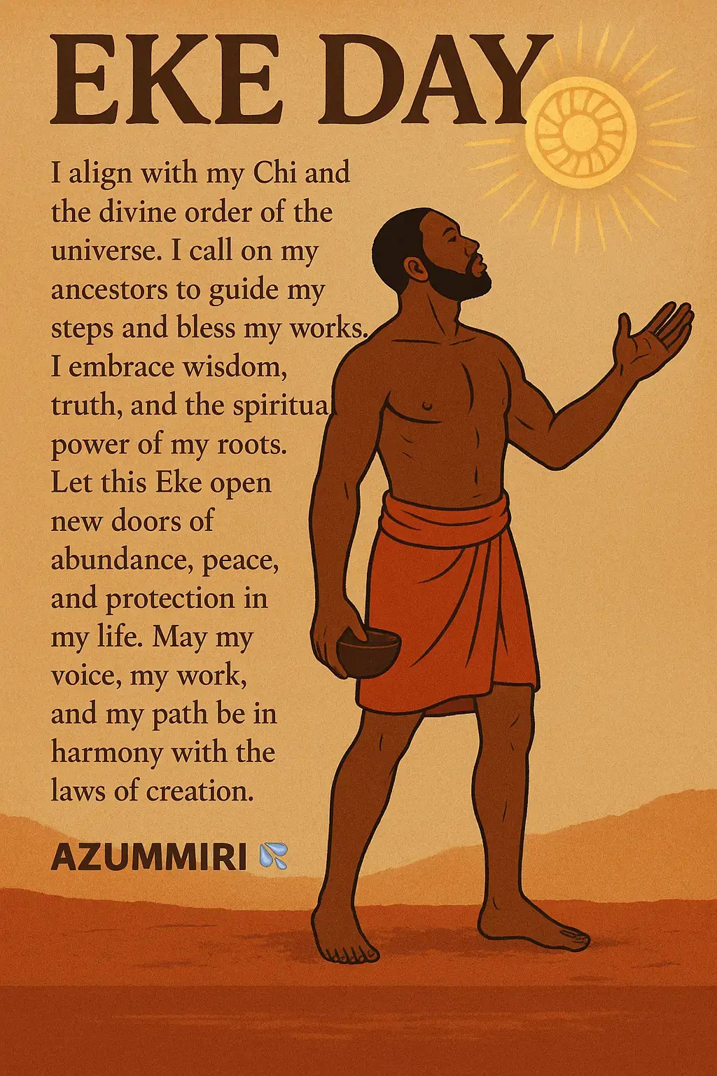 📜 EKE DAY MESSAGE — ODINALA, IGBO SPIRITUALITY & CHRISTIANITY 1️⃣ The Origin & Sacredness of Eke Eke is one of the four market days in the ancient Igbo calendar — Eke, Orie, Afo, and Nkwo. In Odinala (the Igbo spiritual system), Eke is the day of beginnings, creation, divine order, and connection to our Chi (personal spirit) and the universal spirit (Chukwu). It is believed to be a day when spiritual portals are open for blessings, cleansing, new ventures, and ancestral communion. 2️⃣ Understanding Odinala (Omenala) Odinala means 