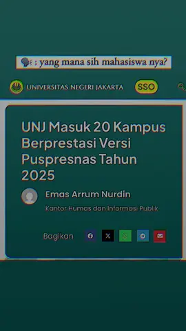 ‼️ HAH, UNJ KOK BISA MASUK 20 BESAR KAMPUS BERPRESTASI? YANG MANA SIH MAHASISWANYA? 😲🏆 Halo semua! 👋 Kenalin aku Andre Ferdiawan, mahasiswa Universitas Negeri Jakarta yang alhamdulillah diberikan kesempatan untuk berkontribusi menyumbang 250+ prestasi & rekognisi untuk kampus tercinta. Selama kuliah, aku berhasil lolos 6x di kompetisi Puspresnas 🎯 yaitu: 📌 PKM-KI 📌 PKM-K 📌 PIMNAS 📌 PILMAPRESNAS 📌 LIDM 📌 P2MW 📅 Strategi aku selama kuliah: ✨ Semester awal → aktif organisasi untuk melatih softskill & relasi. ✨ Semester tengah → fokus lomba untuk mengasah prestasi. ✨ Semester akhir → totalitas di kompetisi bergengsi Puspresnas. Berkat perjuangan ini, aku mendapatkan banyak benefit luar biasa: 💸 Bebas UKT 📚 Bebas skripsi 📈 Konversi SKS 💰 Uang pembinaan lomba Aku percaya kesempatan selalu ada untuk yang mau berusaha & konsisten 💪🔥 Jadi, aku sangat recommend kamu untuk ikut kompetisi Puspresnas juga. Percayalah, setiap langkah kecilmu bisa membuka pintu besar untuk masa depan! 🚀 Siapa nih yang mau aku bahas tips & trik tembus kompetisi bergengsi ini? 😉 #KampusBerprestasi #Puspresnas #MahasiswaBerprestasi #PrestasiIndonesia #PKM #PIMNAS #PILMAPRES #LIDM #P2MW #MotivasiMahasiswa #TipsLomba #MahasiswaJuara #AndreFerdiawan #UniversitasNegeriJakarta 🎓✨🏅🔥