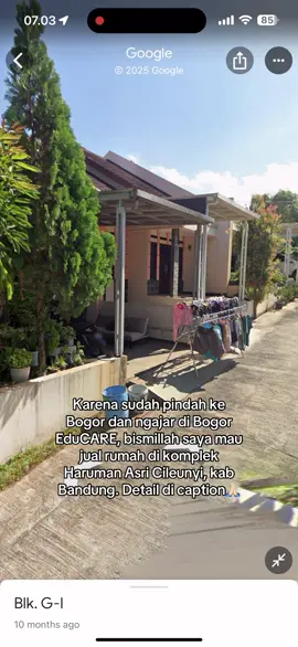 Bismillah, jual rumah SHM atas nama saya sendiri di komplek Haruman Asri cileunyi kab Bandung. Posisi strategis dekat ke berbagai kampus (unpad, upi, uin dll), pusat belanja, mall, mesjid aljabar, rumah sakit dan gerbang toll. Alasan dijual karena saya nya sudah pindah permanen ke bogor dan mengabdi di #bogoreducare #rumahdijual #rumah #rumahbandung #rumahcileunyi unpad 