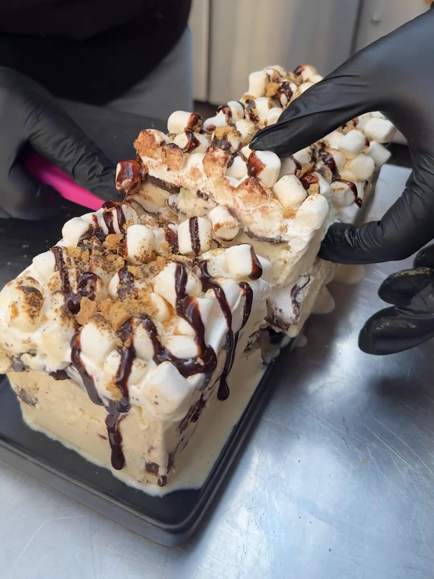 S'mores Ice Cream Loaf! Ice cream meets campfire fun 🔥🍦#fyp#usa🇺🇸#icecream#smores