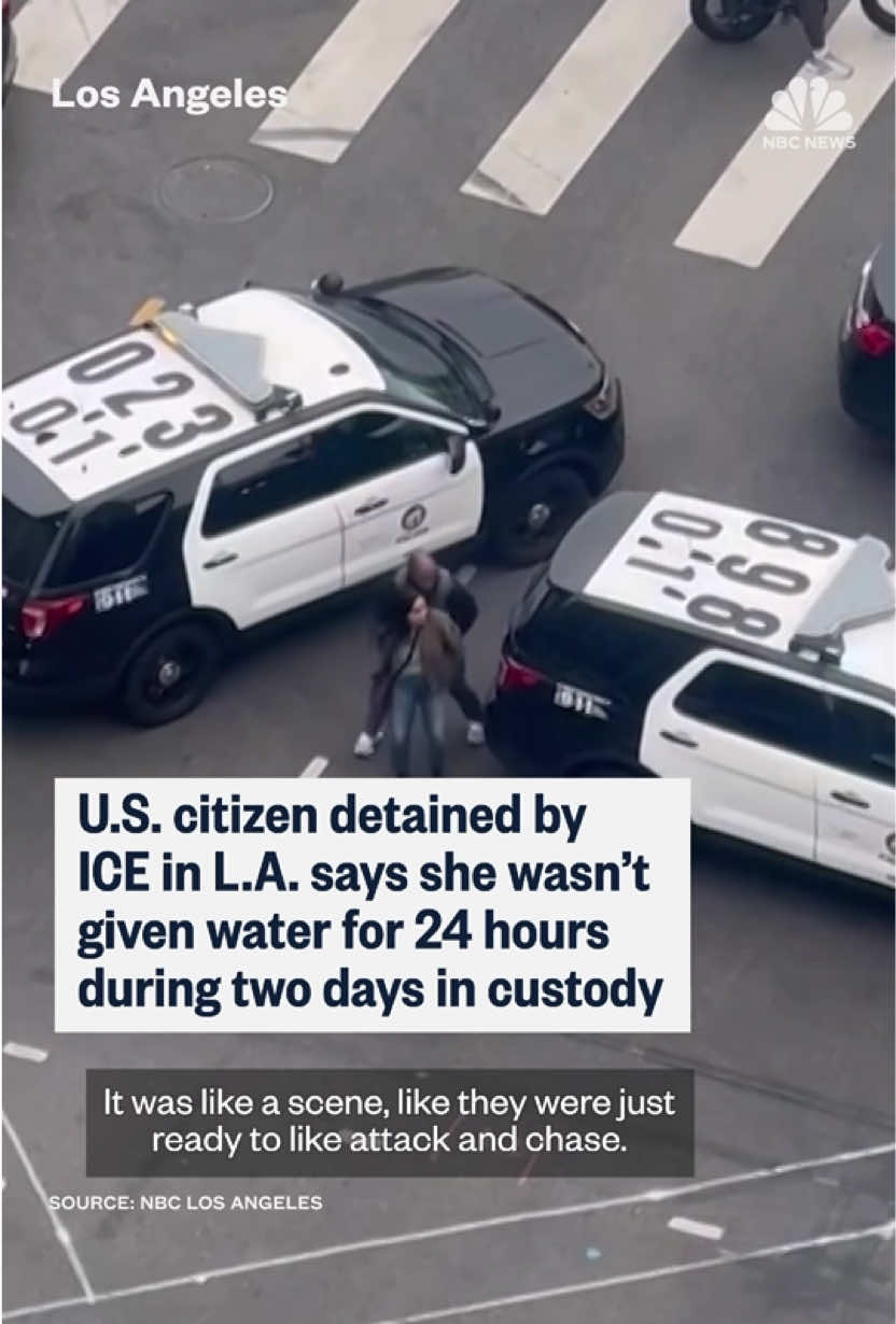 A U.S. citizen who was detained by #ICE agents in #LosAngeles says she was held for 24 hours without access to water despite providing proof of citizenship. The #DOJ later dismissed her case.
