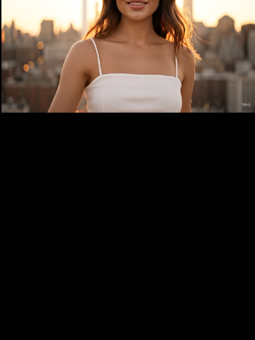 Golden hour vibes ✨ Rooftop selfie with the city glowing behind 🌇📱 Prompt: A hyper-realistic cinematic shot of a stylish female influencer model standing on a rooftop at golden hour. She has long wavy brown hair, glowing sun-kissed skin, and is wearing a chic white crop top with high-waisted beige trousers. In one hand, she holds a smartphone capturing a selfie, while the city skyline glows behind her with bokeh lights. Soft warm sunlight highlights her hair, and a light breeze makes it flow naturally. The camera slowly pushes in for a close-up, capturing her confident smile and sparkling eyes, with subtle lens flares and creamy background blur. Prompt: A hyper-realistic cinematic shot of a stylish female influencer model standing on a rooftop at golden hour. She has long wavy brown hair, glowing sun-kissed skin, and is wearing a chic white crop top with high-waisted beige trousers. In one hand, she holds a smartphone capturing a selfie, while the city skyline glows behind her with bokeh lights. Soft warm sunlight highlights her hair, and a light breeze makes it flow naturally. The camera slowly pushes in for a close-up, capturing her confident smile and sparkling eyes, with subtle lens flares and creamy background blur. 