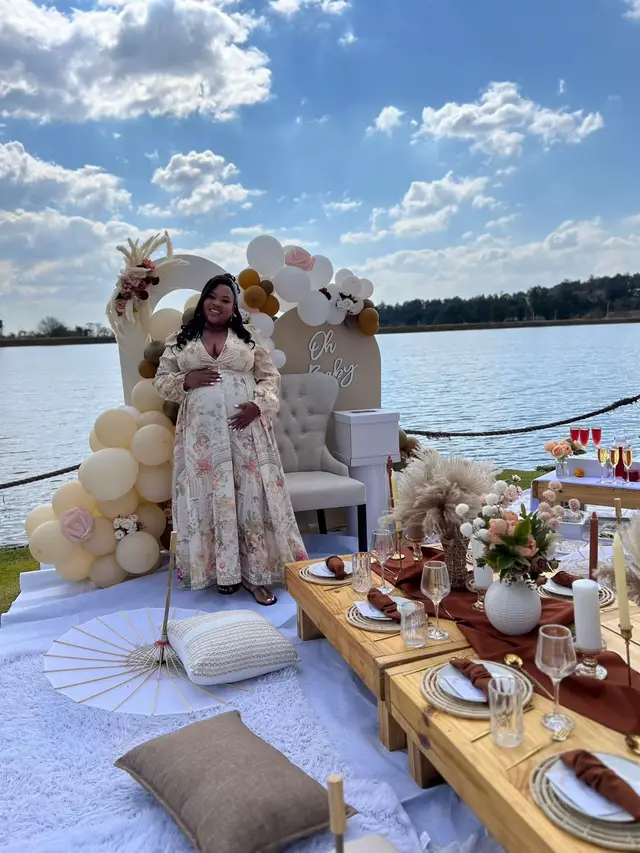 Beautiful baby shower by the lake😍🤎 Contact us for bookings 078 635 9321 / 068 221 4153  #decor #trendingvideo #events #picnic #luxurywithinreach          