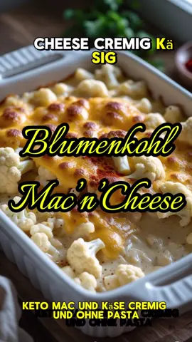 🧀 3. Blumenkohl-Mac’n’Cheese Rezept: 	•	500 g Blumenkohlröschen 	•	200 g Cheddar, gerieben 	•	100 ml Sahne (mind. 30 % Fett) 	•	50 g Frischkäse 	•	1 TL Senf 	•	Salz, Pfeffer Zubereitung: 	1.	Blumenkohl in Salzwasser 5 Minuten vorkochen, abgießen. 	2.	Sahne, Frischkäse, Senf und die Hälfte des Cheddars in einem Topf erhitzen, bis eine cremige Soße entsteht. 	3.	Blumenkohl unterheben, in eine Auflaufform geben, restlichen Käse darüberstreuen. 	4.	Bei 200 °C ca. 15 Minuten goldbraun backen. Nährwerte pro Portion (bei 4 Portionen): 	•	Kalorien: 320 kcal 	•	Fett: 25 g 	•	Eiweiß: 15 g 	•	Kohlenhydrate: 6 g.         #ketosnacks #abnehmen #gesunderezepte #foodies #foruyou 