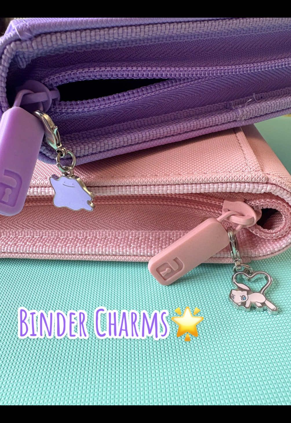 Decorate my VaultX binders with me☺️ I had to grab these charms for my Ditto, Mew and Temporal Forces binders and now I need one for all my binders!!!!   Code ‘hanintoes’ for 10% off VaultX!!!🫶🏼 @Vault X  #vaultxaffiliate #mew #pokemon #ditto #vaultx 