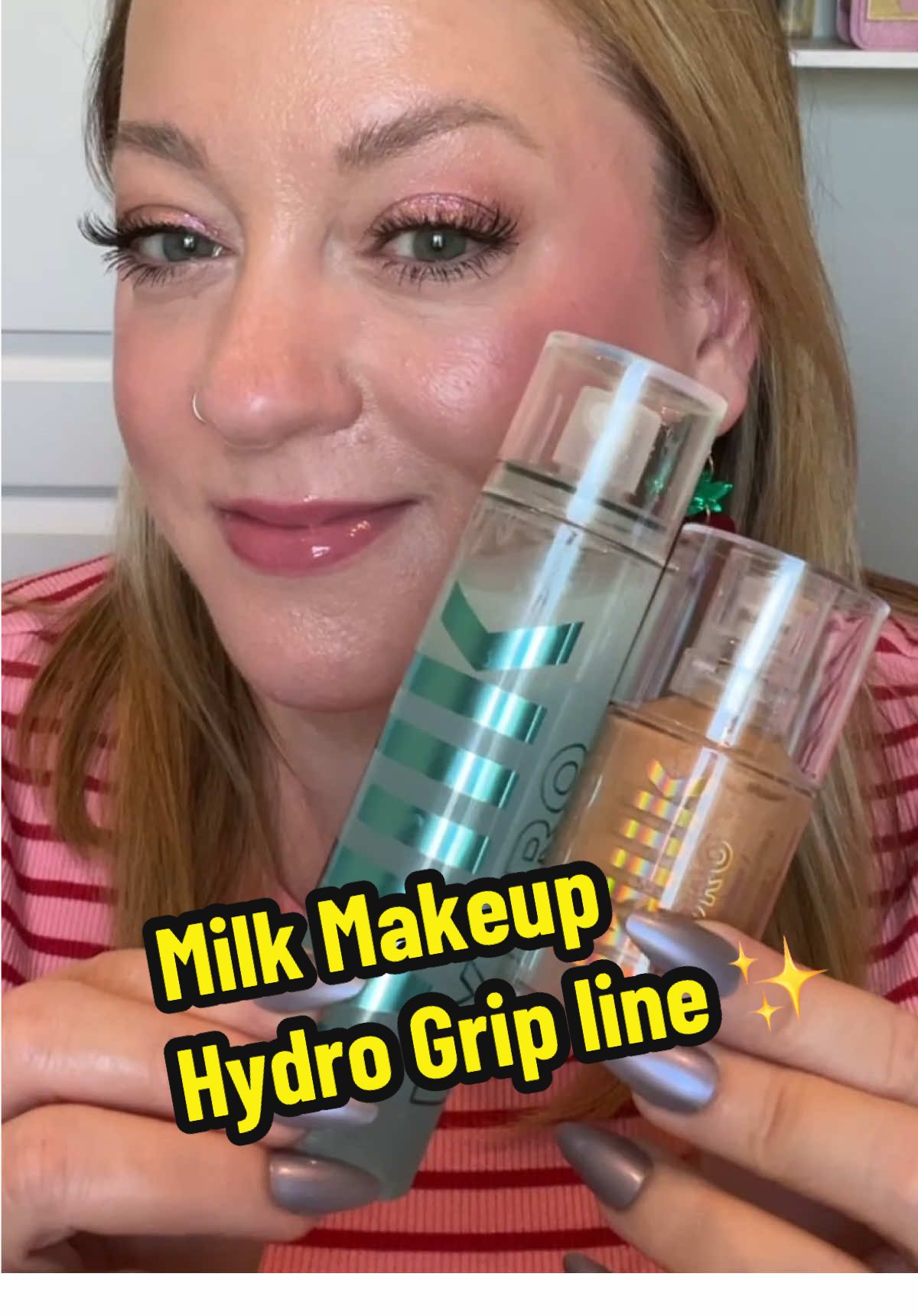 Getting glowy with the @milkmakeup Hydro Grip + Glow primer, skin tint, and setting spray! Loving this combo this summer for a natural luminous complexion! (gifted) #milkmakeup #hydrogripprimer #hydrogripskintint #hydrogripsettingspray #glowyskin 