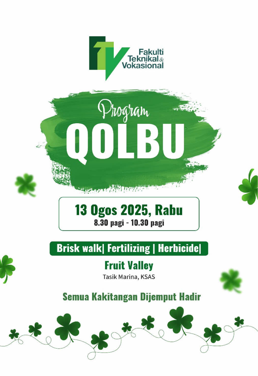 Program Qolbu FTV👨🏻‍🌾🌴💦 13 Ogos 2025 Briskwalk | Fertilizing I Herbicide @ Fruit Valley, Tasik Marina, KSAS #ftvupsi #ftvmendonia #leadingtvetglobaleducators #kelapapandan #upsi 