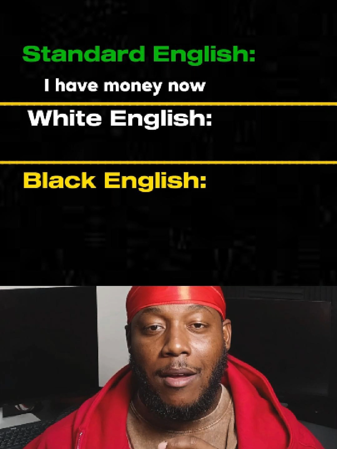 Standard English vs White English and Black English. #English #usatiktok🇺🇸 #usa🇺🇸 #englishlesson #usa #fyp #foryou #unitedstates #jamaicantiktok🇯🇲viral #brazil🇧🇷  #nigeriantiktok🇳🇬 #ghanatiktok🇬🇭 #mexico🇲🇽 #dubai🇦🇪 #unitedkingdom🇬🇧  #haitiantiktok🇭🇹 #dominicana🇩🇴 #foryoupage #viral #viraltiktok #viralvideo  #comlombia_🇨🇴 #venezuela🇻🇪 #China #vocabulary #englishvocabulary