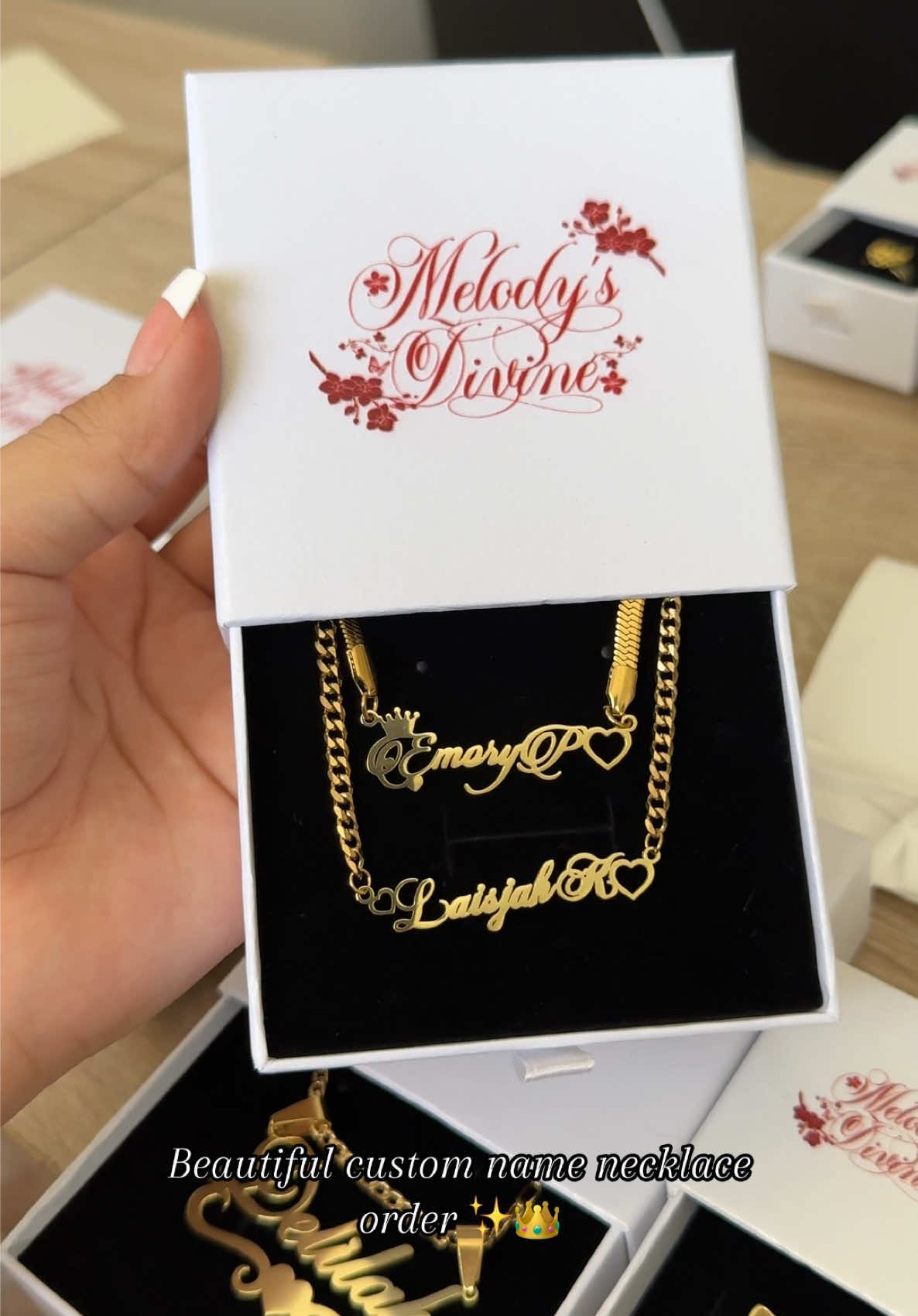 Custom made just for them 💌 shop yours link in bio ❤️  #customjewelry #namenecklace #giftideasforher #jewelrygifts #necklaces #melodysdivine 