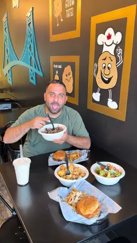 @potato.pit New Specials 🔥  Junkyard steak poutine, brisket sandwich, chipotle chicken sandwich, & cauliflower bang bang bowl, & banana date smoothie 🔥  @potato.pit is 100% Halal & located 📍 22275 Michigan Ave Dearborn Michigan #fyp #foryou #potato #poutine #halal 