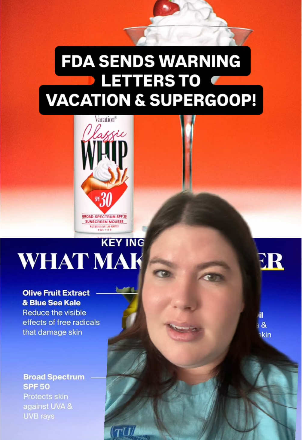 god forbid a girl applies fun sunscreen😭 lesson to all brands: if you’re selling OTC, check the monograph!! i’m curious to see what the next steps will be. i assume these will be voluntarily recalled by the brands. #cosmeticchemist #cosmeticscience #sunscreen #supergoop #vacation #greenscreen 